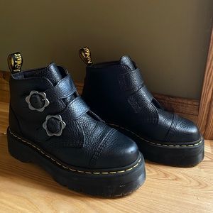 Dr Martens Devon Flower Buckle Leather Platform Boots
